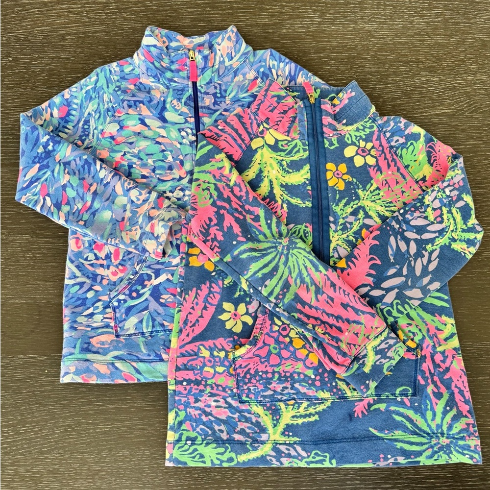 Lilly Pulitzer Blue Pink Green Neon Print Zip Pullover